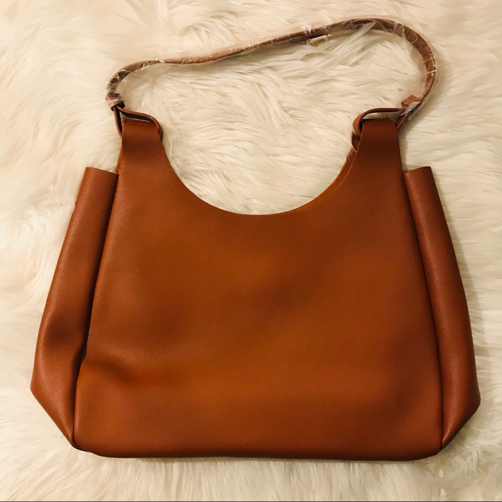 Neiman Marcus Large Vegan Leather Brown Hobo Bag